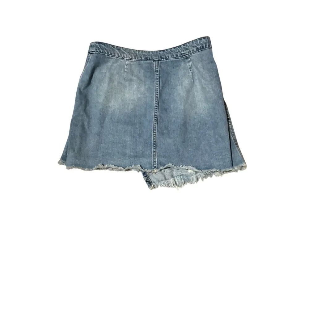 Blank NYC Women’s Blue Faux Wrap Denim Raw Hem Mini Skirt 25 - Image 3