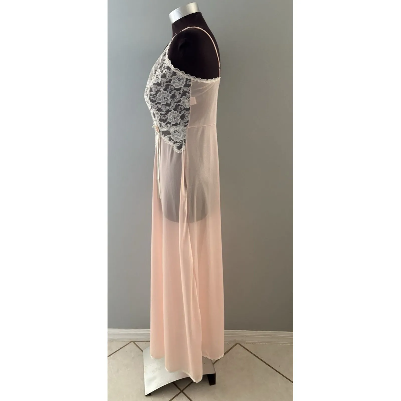 Vintage Adonna Nightgown Size M Pink Sheer Satiny Negligee Lace Fairy Whimsy* Size M - Image 3