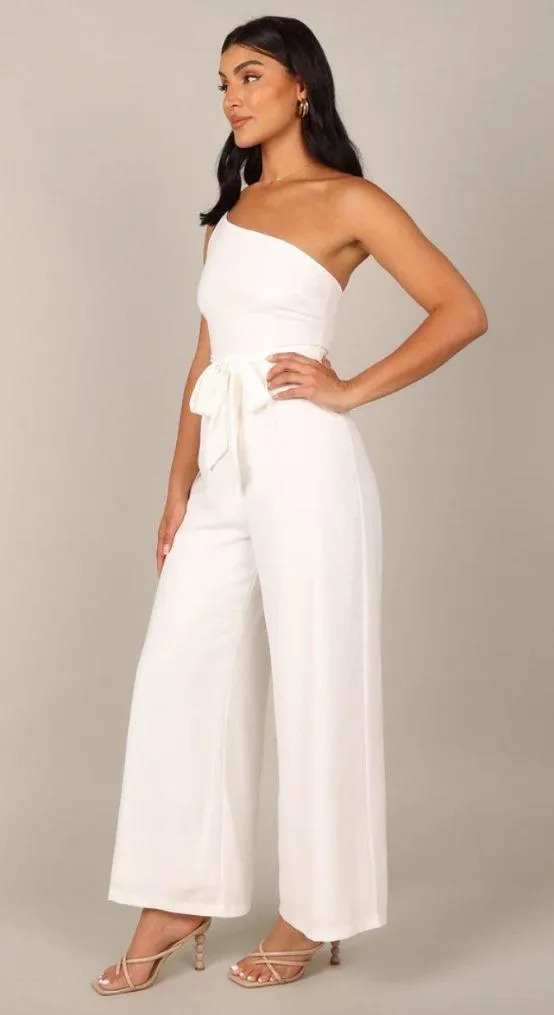 Petal & Pup Leyton White One Shoulder Wide Leg Belted Jumpsuit 4 - Image 7
