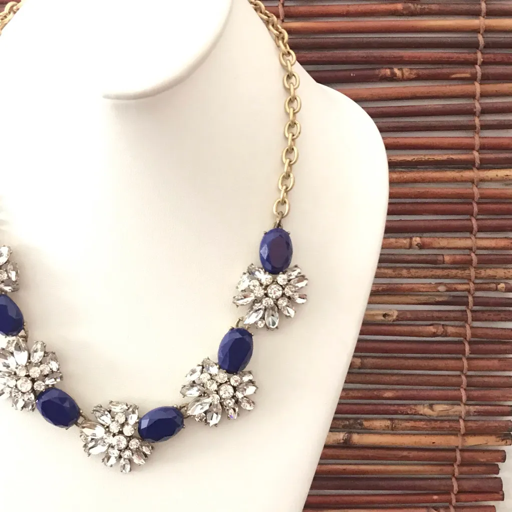 J.  Crew Blue & Rhinestone Glamour Necklace - Image 3