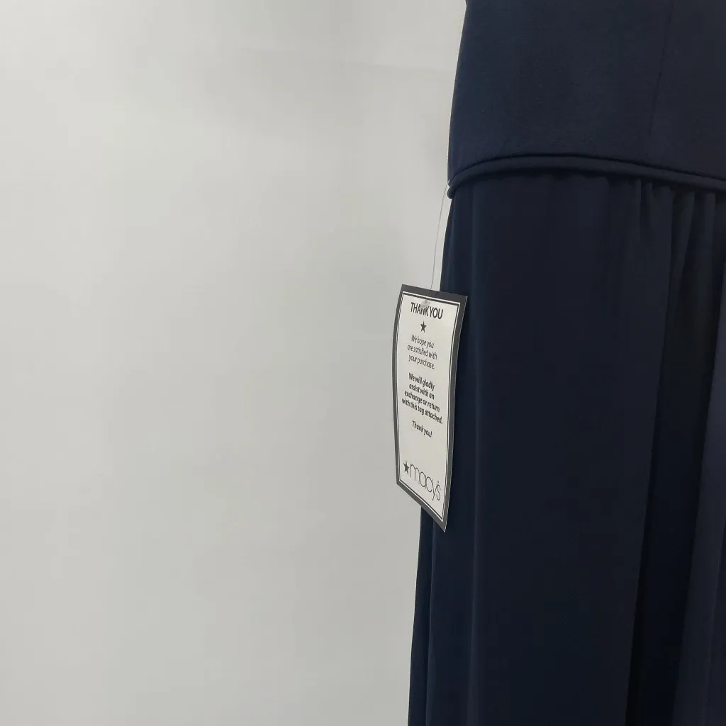 Adrianna Papell Chiffon One Shoulder Maxi Dress Gown Pleated Navy Blue 14 - Image 9