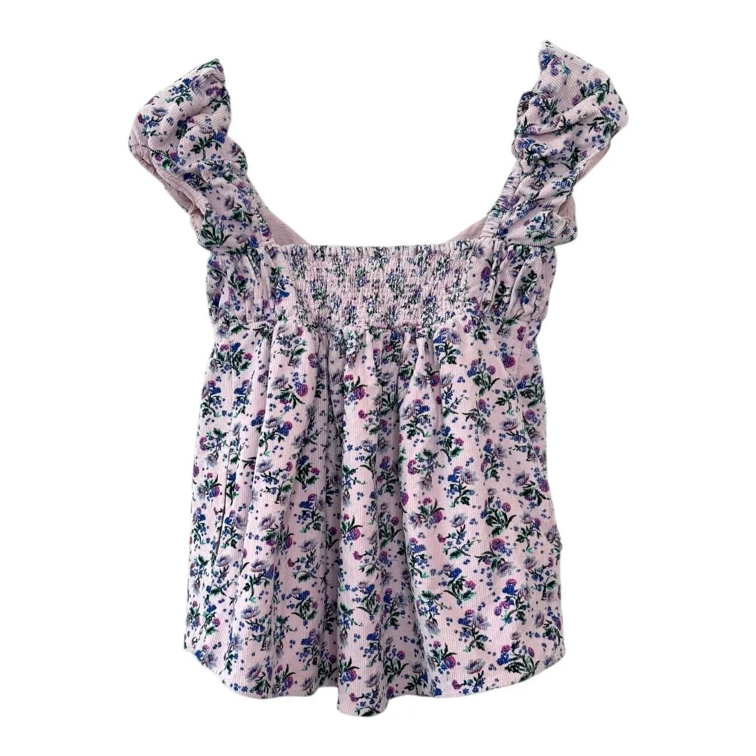 Free People Gaia Printed Lilac Floral Corduroy Bow Tunic Size XS - Image 8