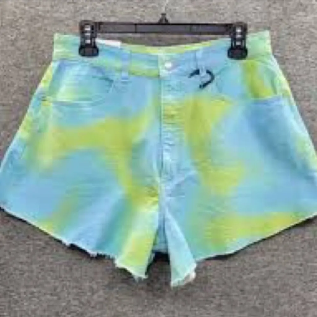 WeWoreWhat High Waist Denim Flare Bell Shorts Bright Tie-Dye Shorts NWT 26 - Image 6