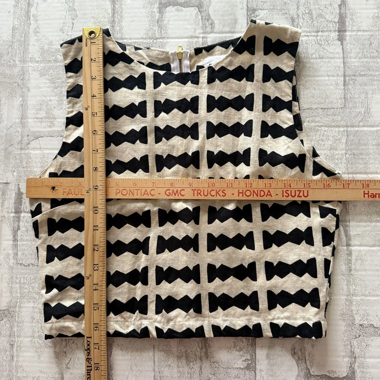 Anthropologie Bel Kazan Linen Sleeveless Bow Print Top Chic Minimalist Sz XS Black - Image 6