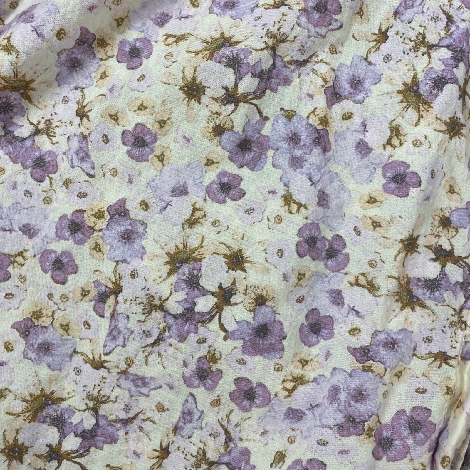 H&M‎ Floral Cotton Button-Up Midi Shirt Dress Size S Purple Cream - Image 3