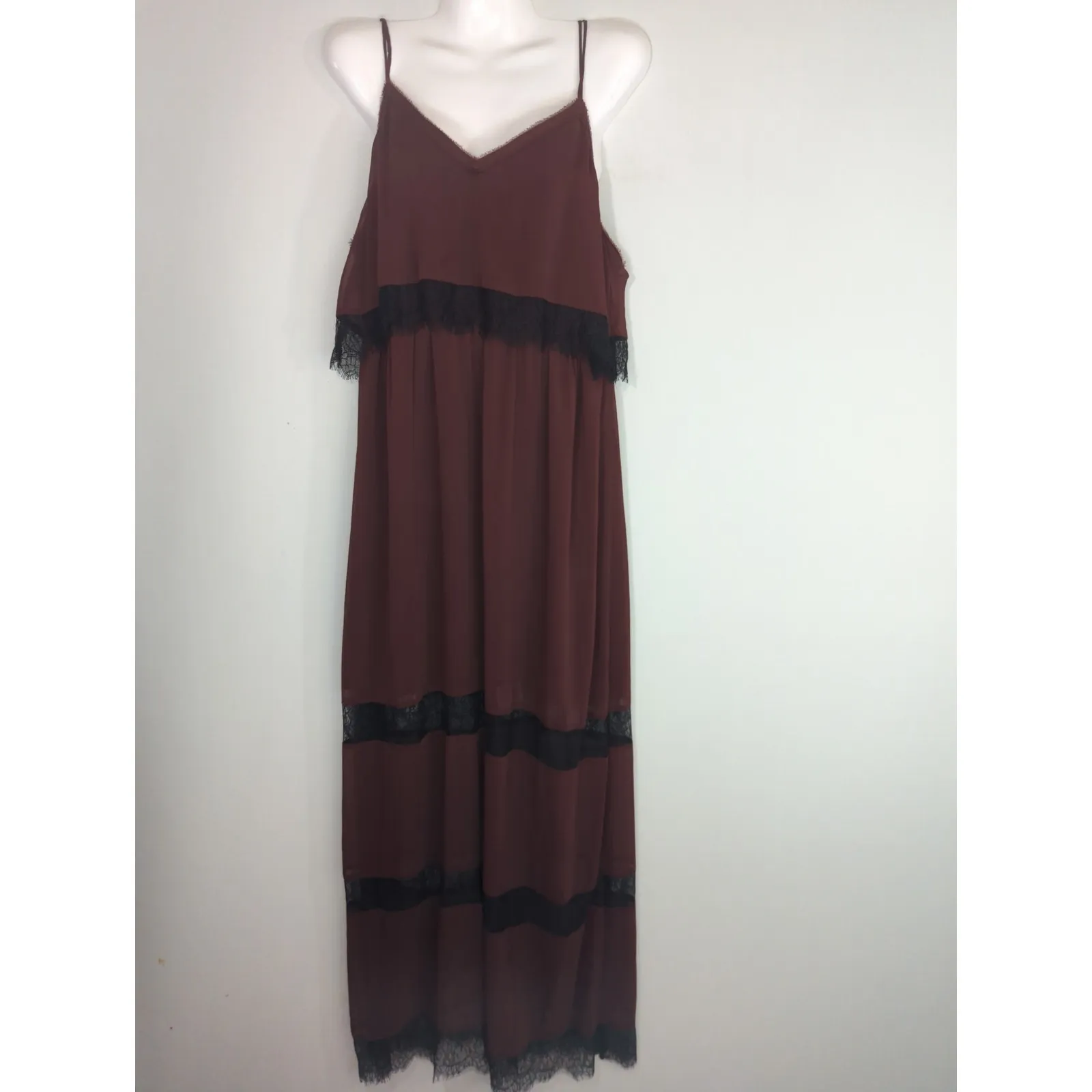 H&M Burgundy Lace Long Dress - Size 14 - Maroon Long Beach Dress Tinkerlust NWT - Image 2