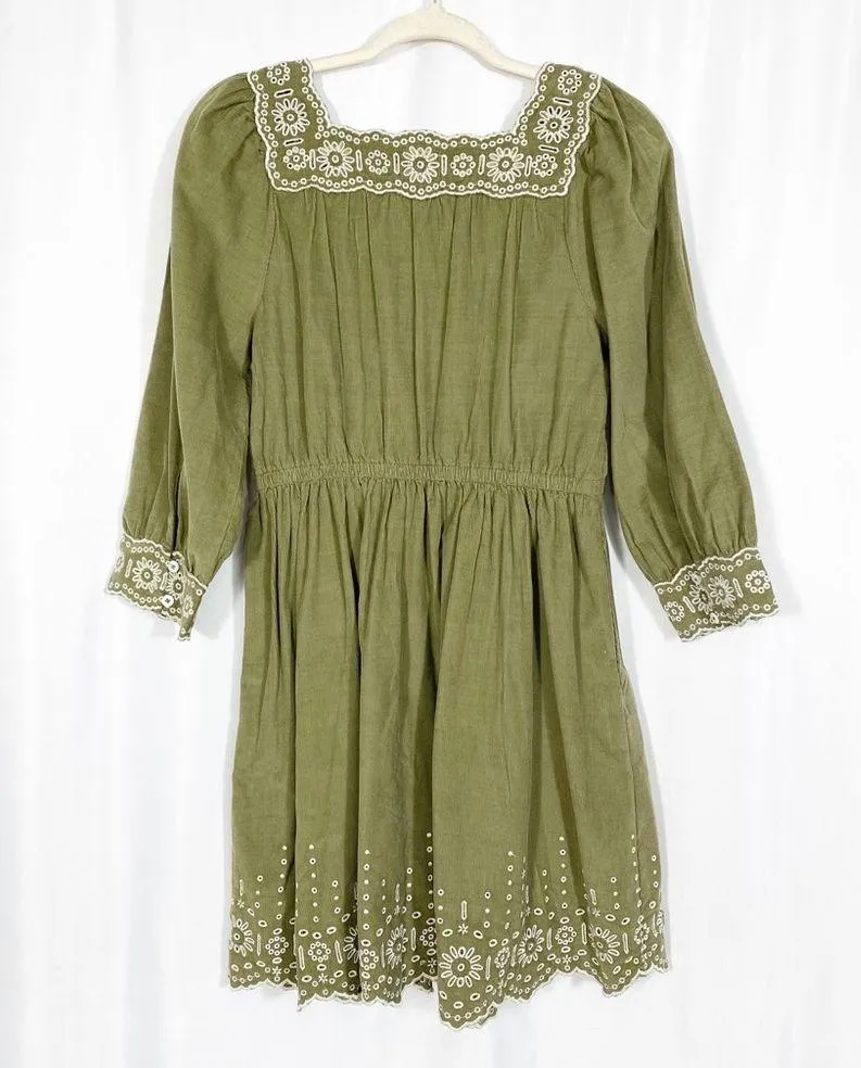Madewell Embroidered Corduroy Square-Neck Mini Dress: Distant Surplus Green - Image 5