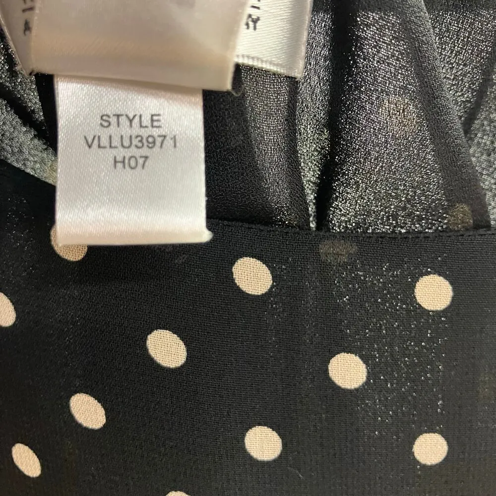 Villager Woman 16W Black Polka Dot Midi Skirt Classic Career Flowy Side Slit Zip - Image 6