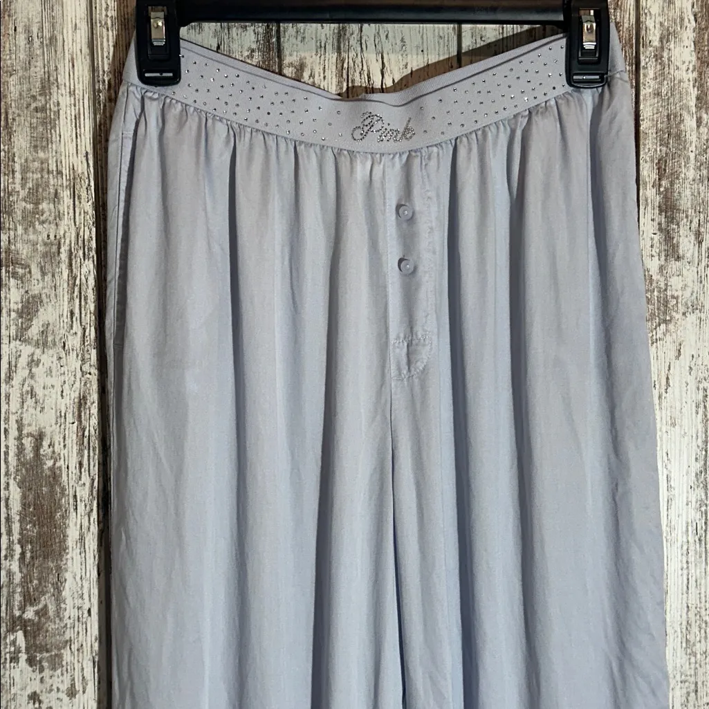 PINK Victoria’s Secret Silky Sleep Shine Long Pajama Set Hydrangea Blue Small - Image 11