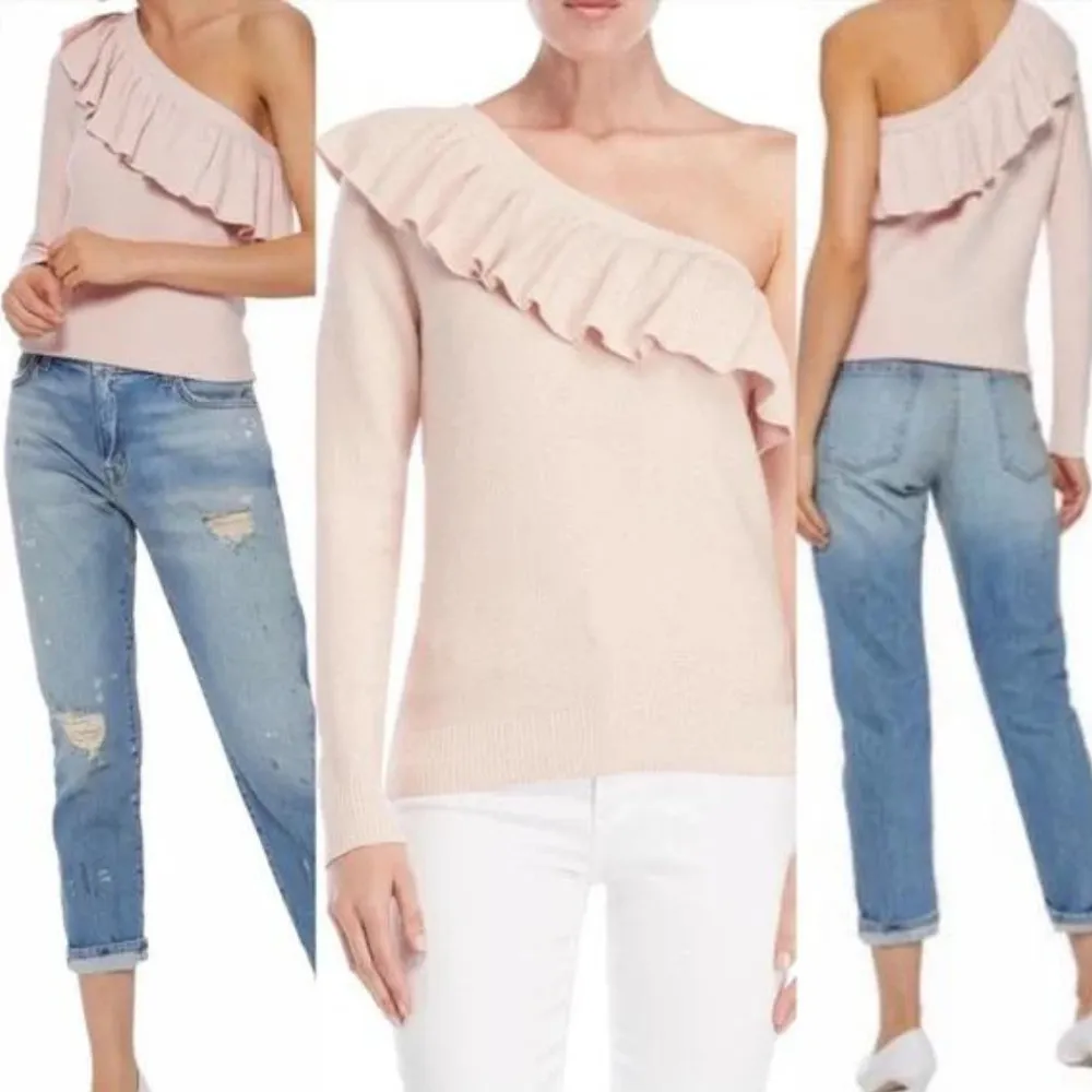 Rebecca Minkoff Stacey Ruffle Popover Knit One-shoulder Sweater Pale Pink Md - Image 2