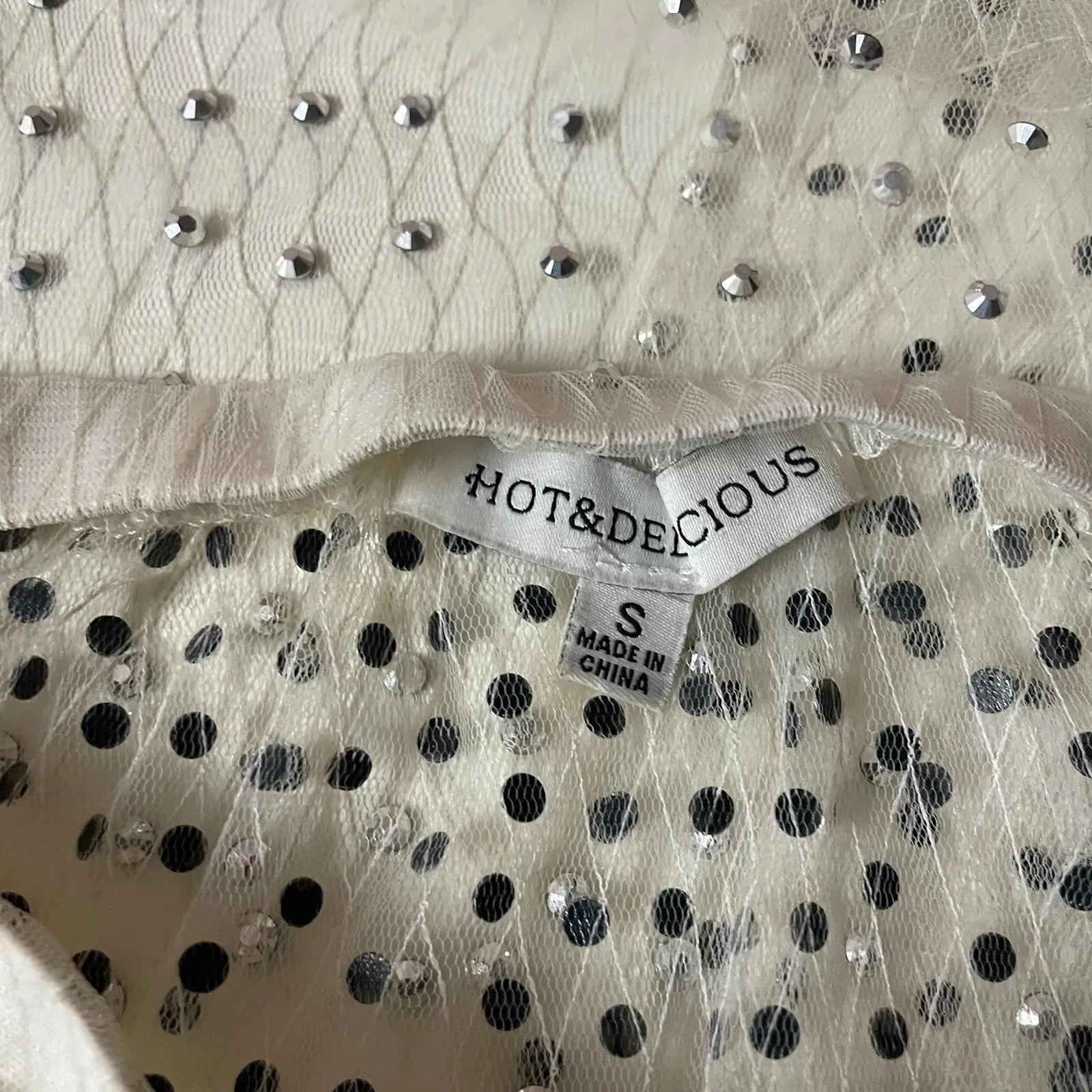 Hot & Delicious Cream Studded Mesh Side Slit Maxi Skirt Sz S (See Description) - Image 5