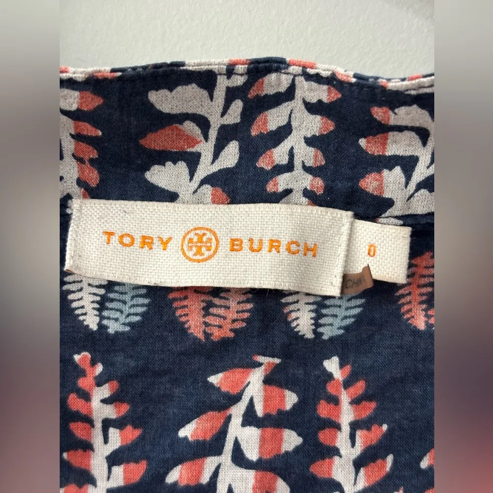 Tory Burch Navy Fern Long Sleeve Blouse V neck Business Casual Size 0 - Image 2