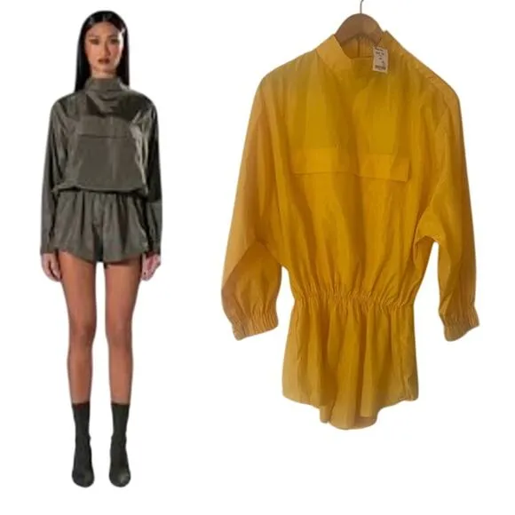 AKIRA All Day Errands Utility Romper in Yellow NWT Small S - Image 2