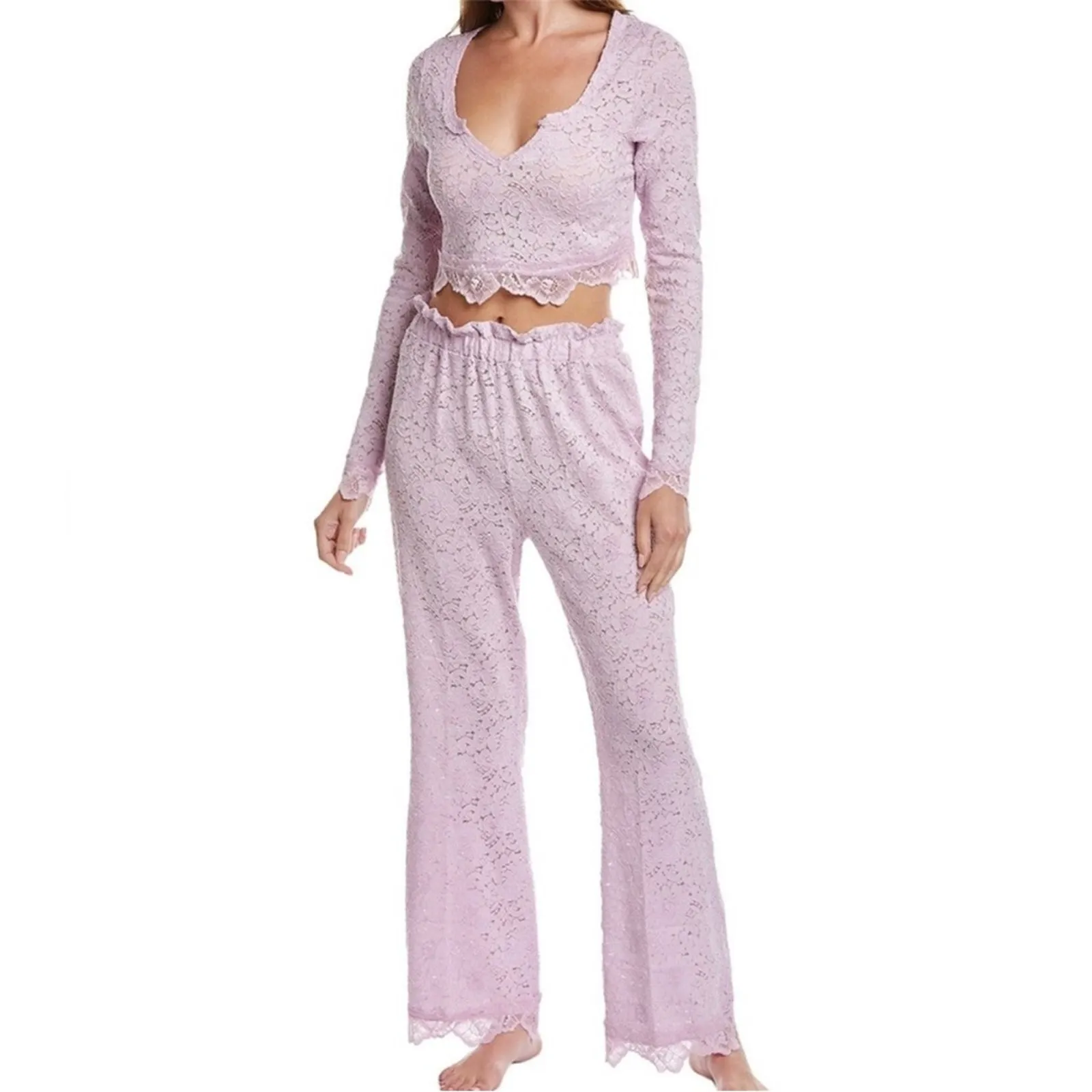 Free People Intimately Cloud Ride Lace Lounge Set Sz XS - Image 10