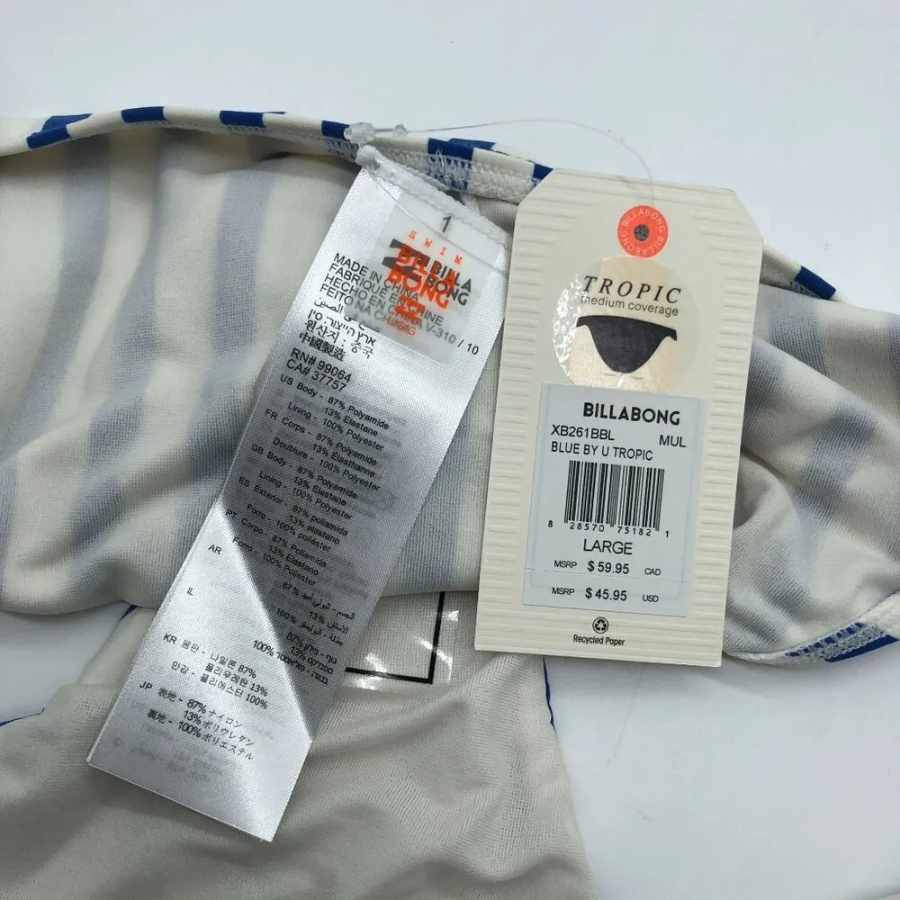 Billabong Blue by U Tropic Striped Bikini Bottom Medium Coverage Blue White L - Image 5