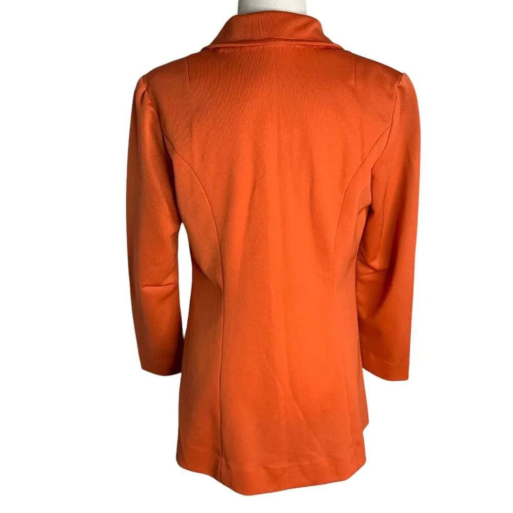 Vintage 70s Leisure Pant Suit S Orange Stretch Knit Buttons Pockets Zipper - Image 5