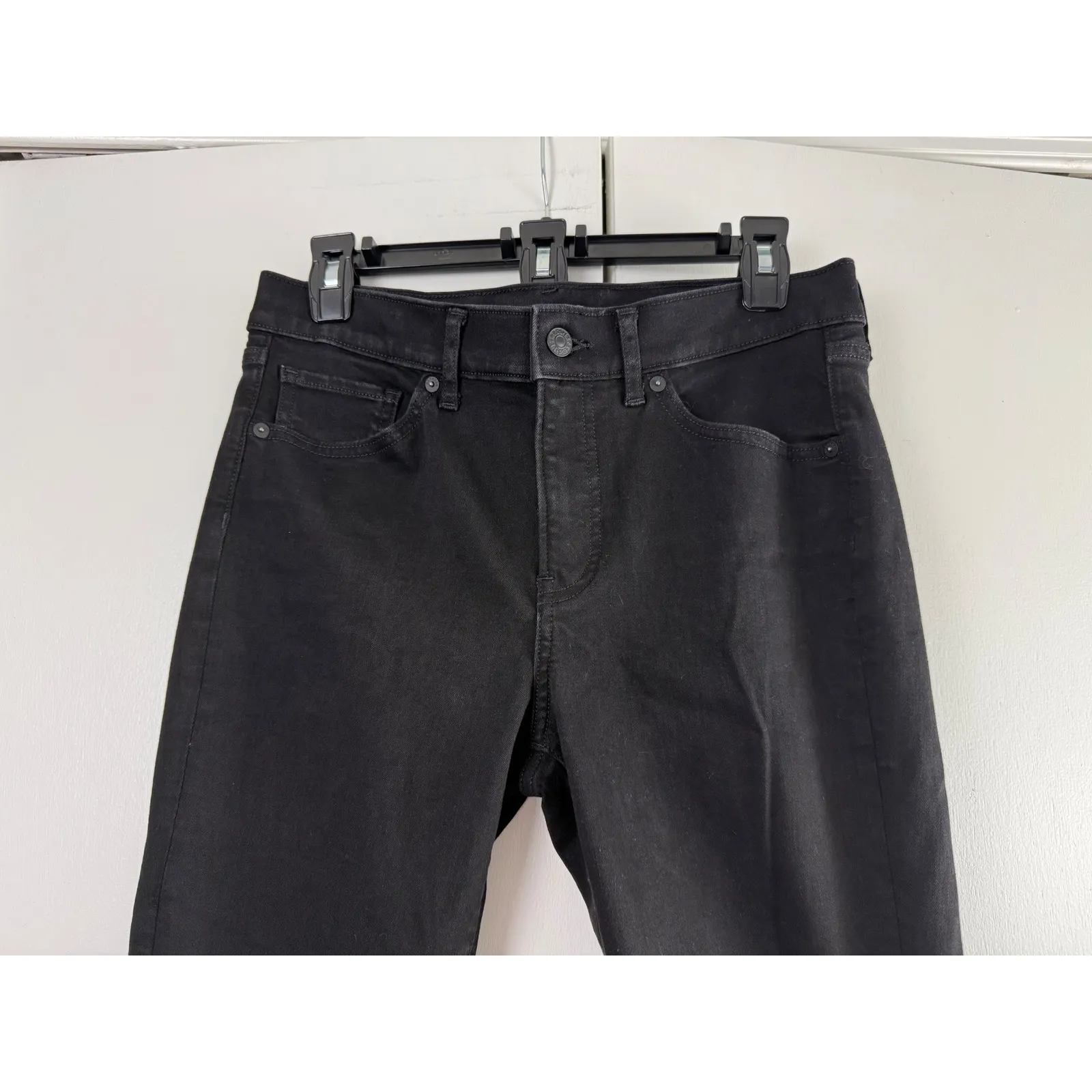 EXPRESS Skinny Mid Rise Black Jeans Ripped Raw Hem Women‎ Size 6 - Image 2