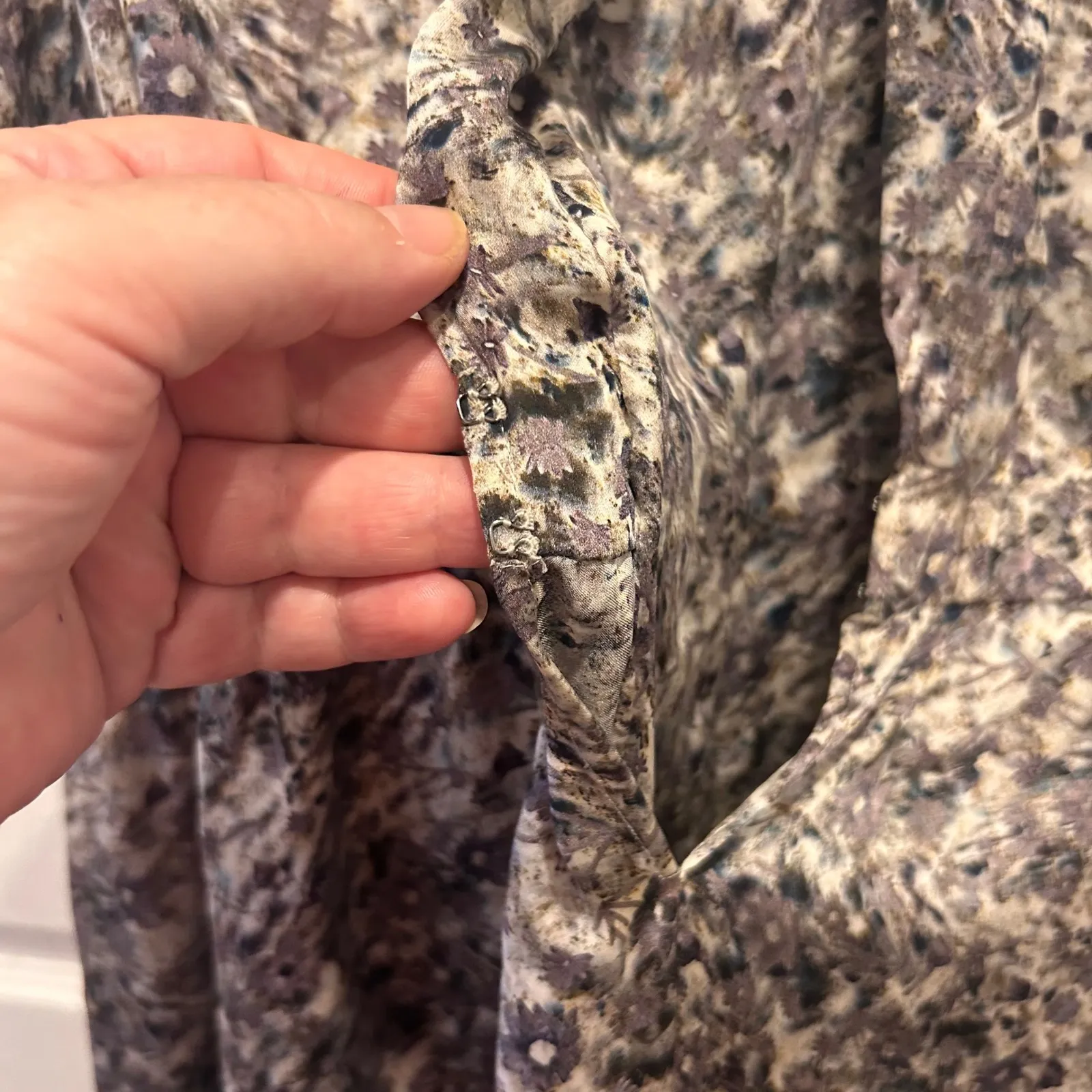 Theyskens Theory Women's L Sleeveless Dress Floral Elastic Waist‎ Silk Pockets Gray Size L - Image 8