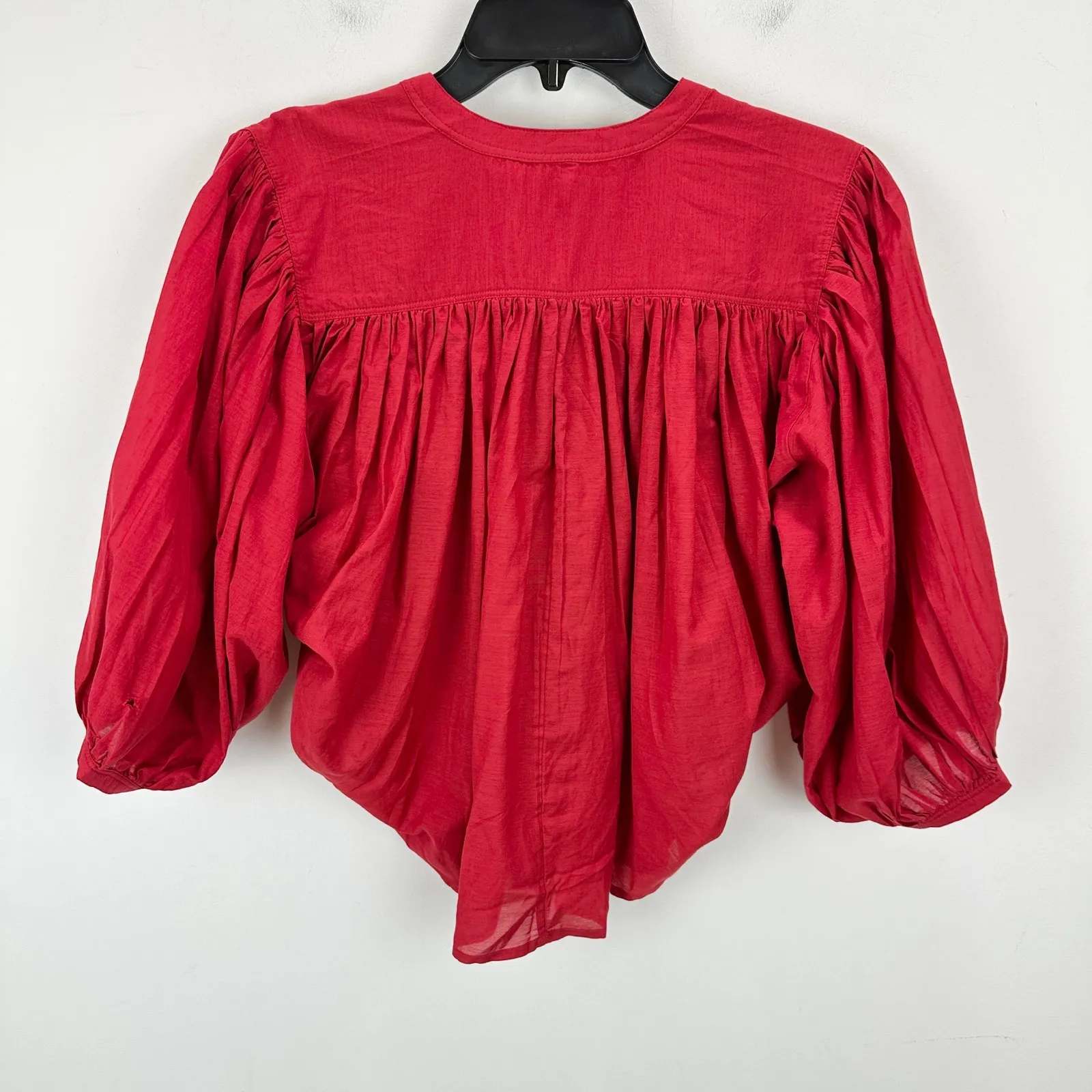 Madewell Balloon Sleeve Top Blouse Lightweight Cotton Blend Cherry Red XS NWT - Image 11
