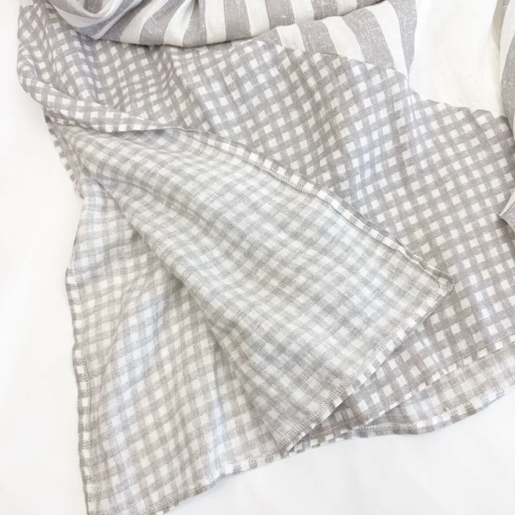 Luukaa Lagenlook Layered Asymmetrical Linen Midi Maxi Skirt Grey White Stripe Gray Size 6 - Image 4