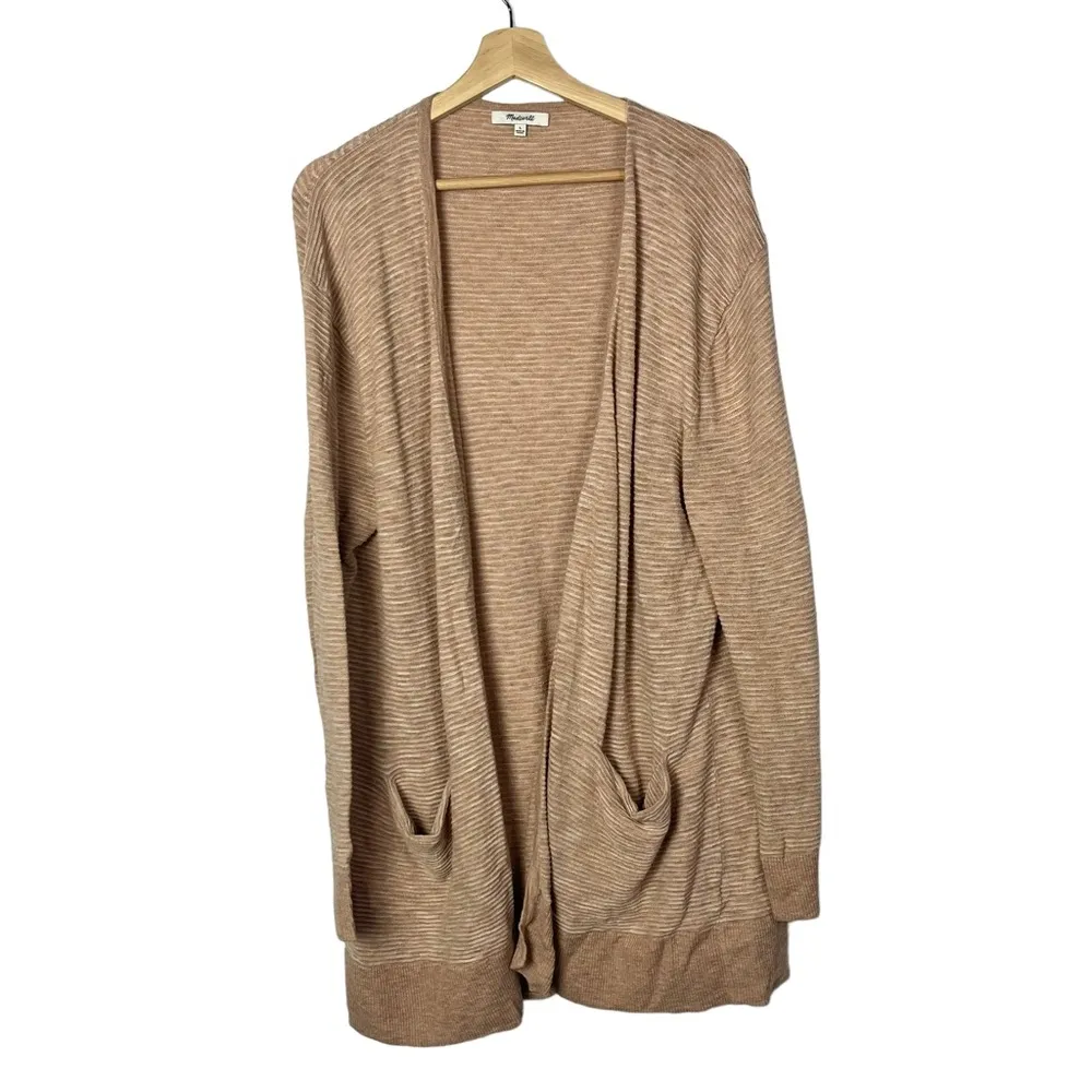 Madewell  Summer Ryder Light Tan Blush Stripe Cardigan Sweater L - Image 12