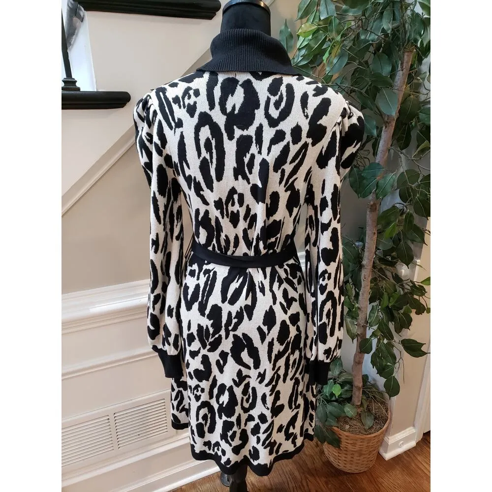 Who What Wear Sweater Dress Women's Medium White Black Animal Print Belted - Image 6