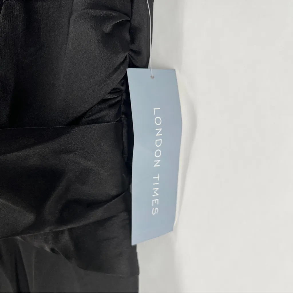 London Times Elegant Black Stretch Satin  Sleeveless‎ Sheath Dress NWT Size 10 - Image 5