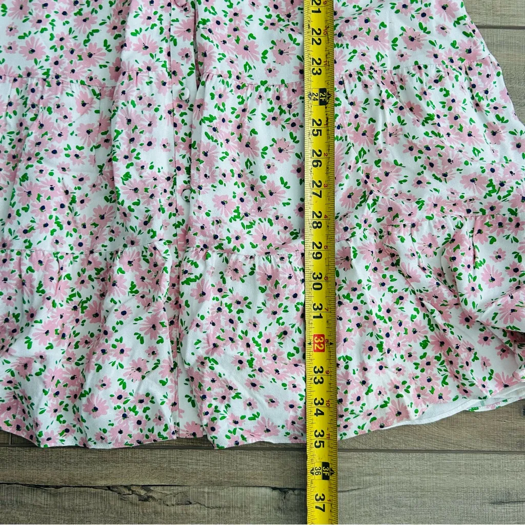 Alice + Olivia Keela Smocked Waist V Neck Cap Sleeve Dress Pink White Floral 10 - Image 11