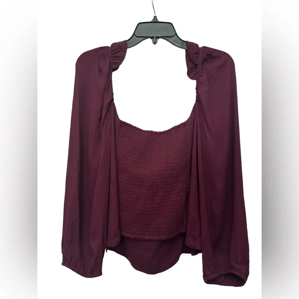 Wilfred Novella Tie Front Top In Spiced Burgundy Size 2X Smocked Back NWT - Image 2