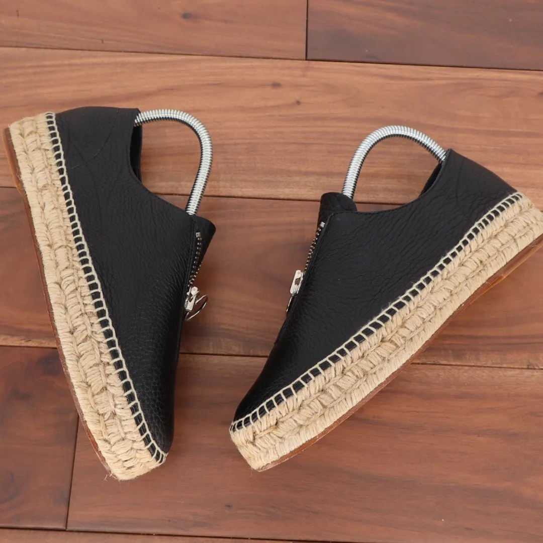 Alexander Wang Black Leather Zip Espadrille Flats Size 39 - Image 4