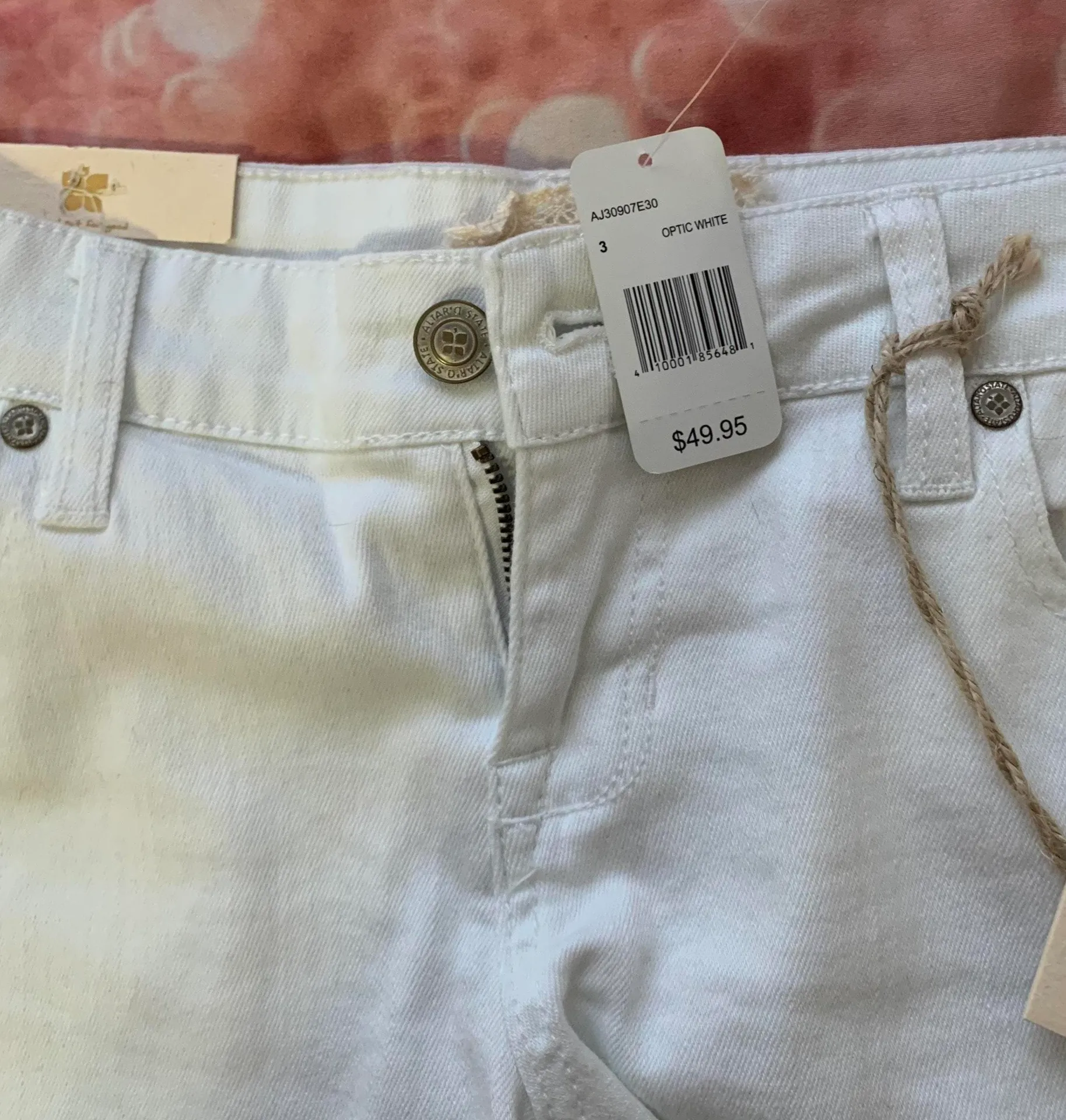 Altar'd State  Lace White Jean Denim Shorts  - Image 4