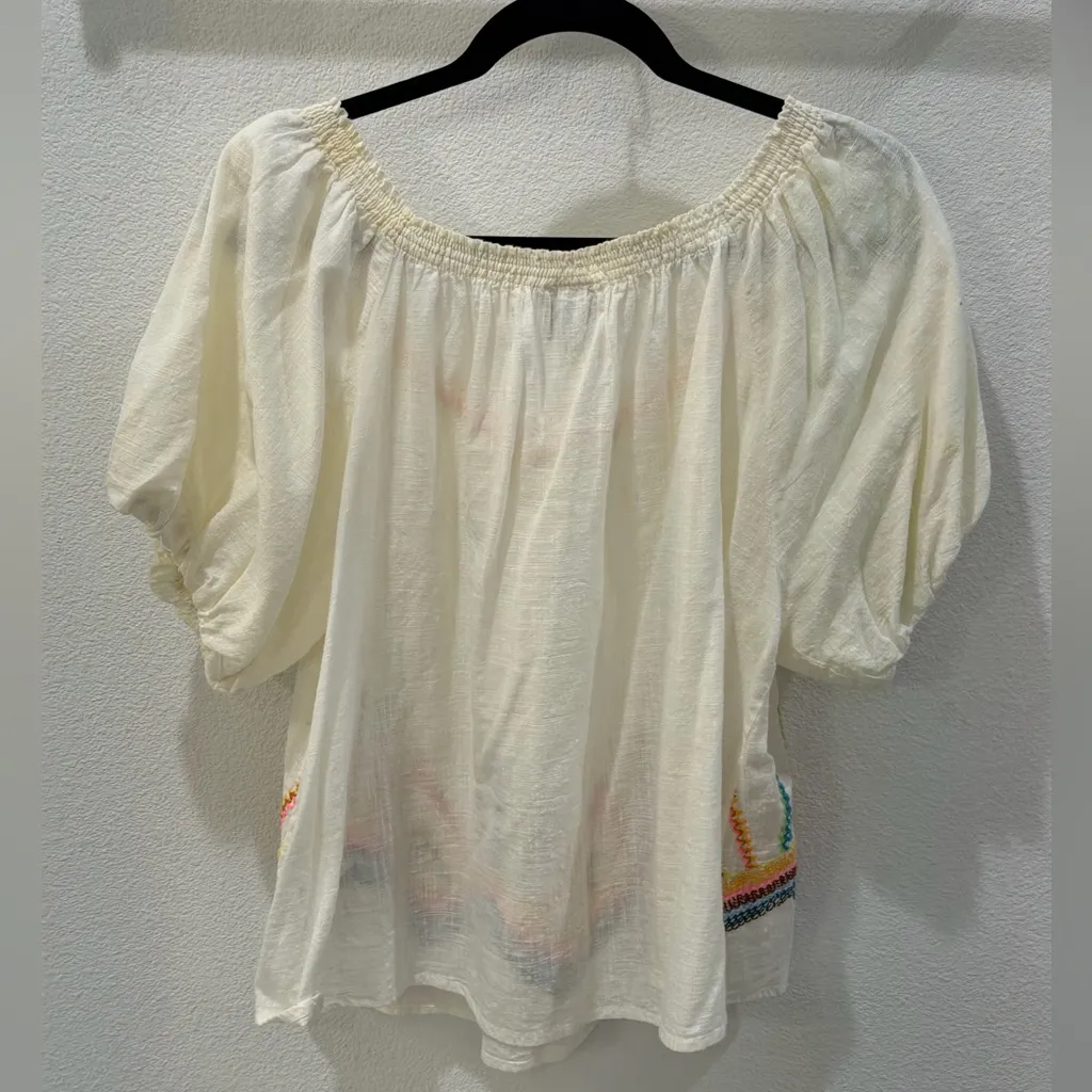 Ivy Jane Embroidered Peasant Top XS – Boho Fiesta Cotton Gauze Blouse - Image 3