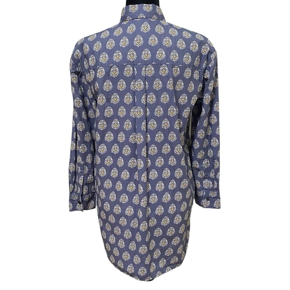 Madewell Blue Medallion Print Tunic XS High Low Hem Button Front Pockets - Image 4
