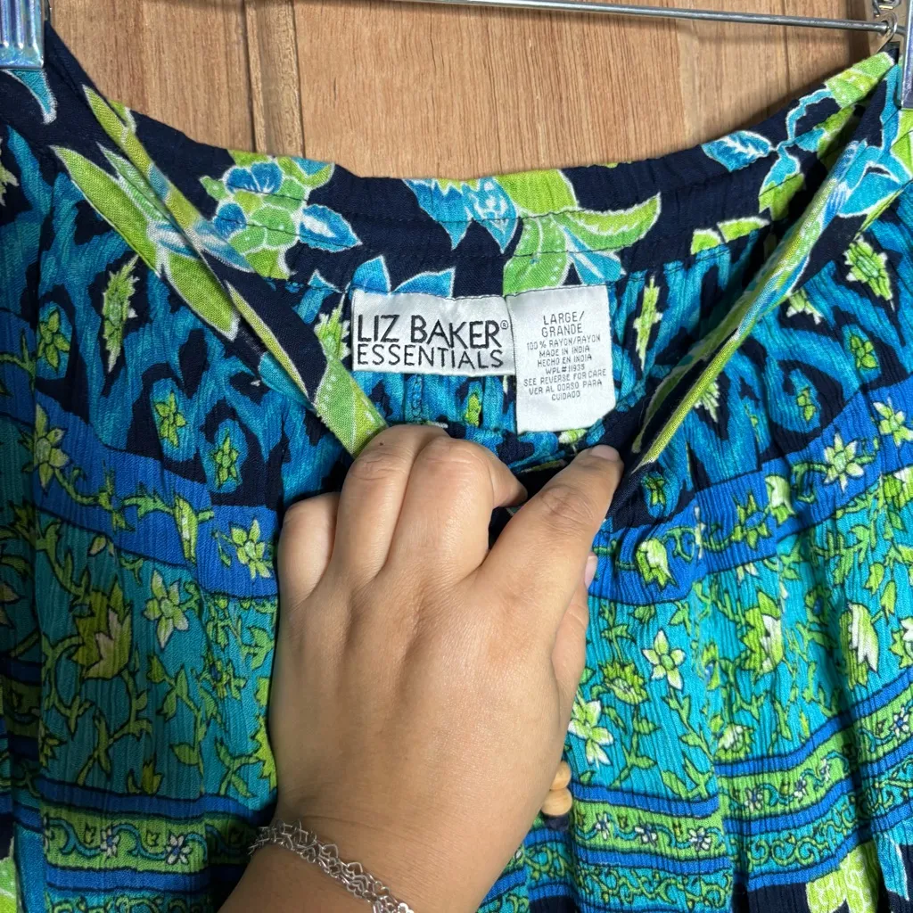 Liz Baker essentials women’s bohemian Vibrant Blue‎ and Green skirt size L - Image 2