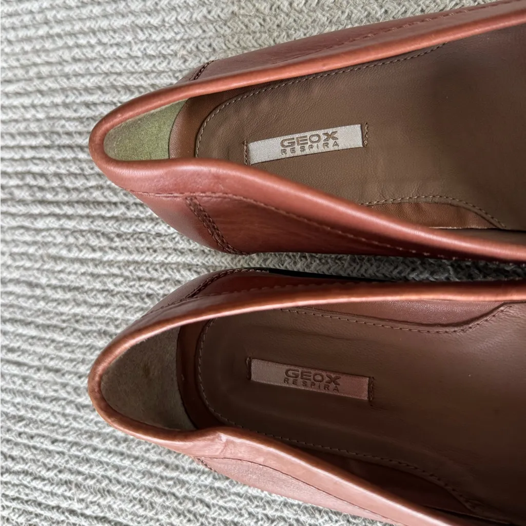 Geox Cognac Brown Geuine Leather Loafers with Brass Horsebit Details Sz 39 8/8.5 - Image 6