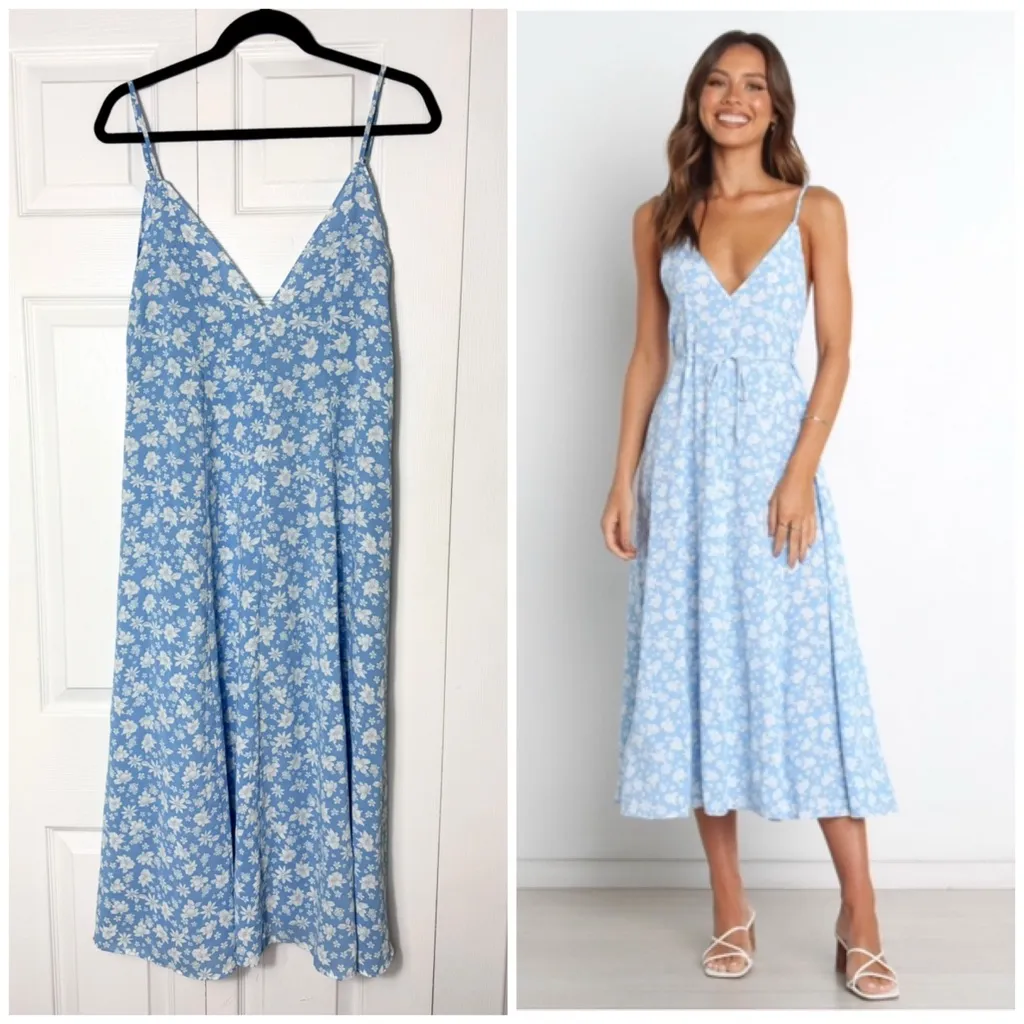 Petal & Pup Light Blue White Floral V-Neck Spaghetti Strap Midi Dress Sz 4 S - Image 2