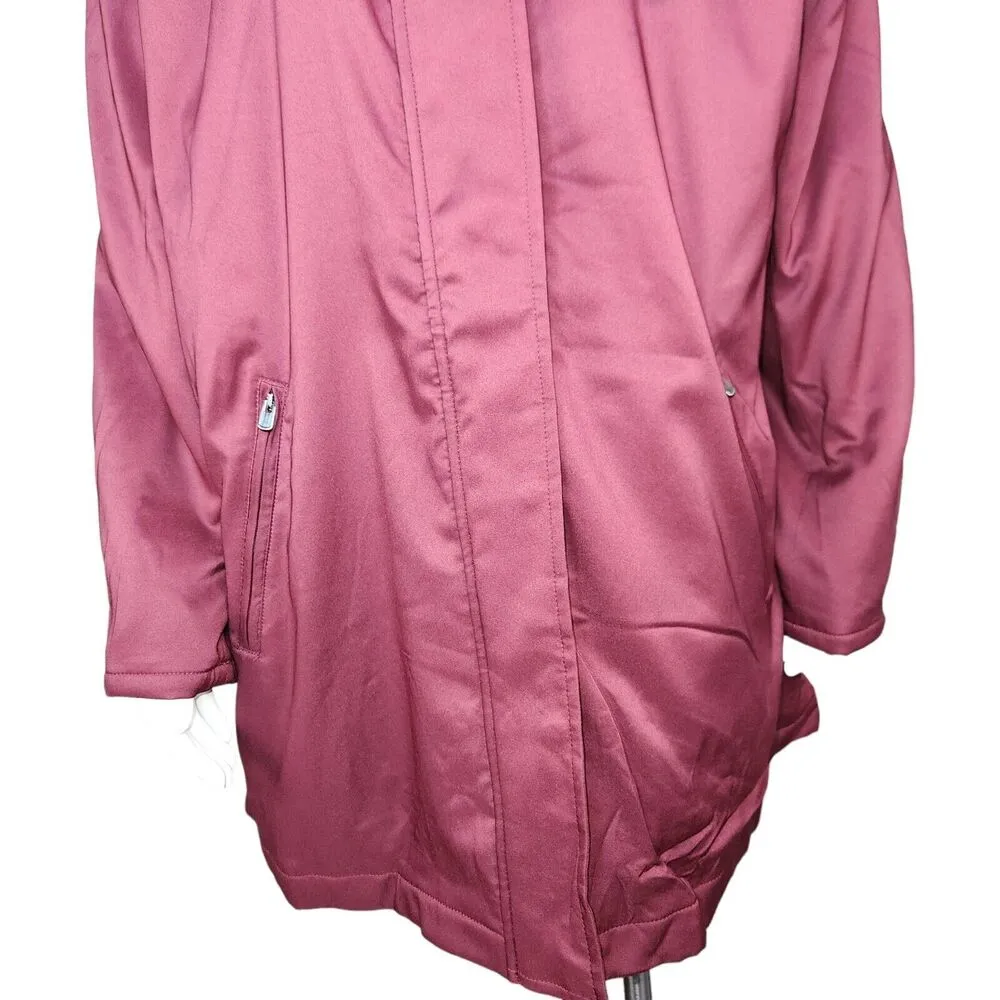 Denim & Co. Zip Front Twill Jacket Faux Fur Trimmed Hood Wine Medium NWOT - Image 3