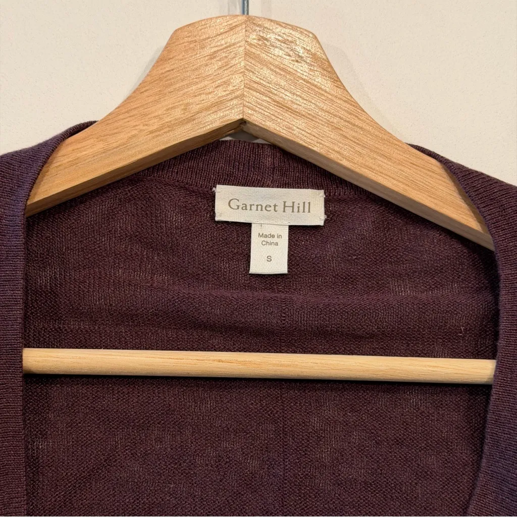 Garnet Hill Deep Plum Easy Linen Drape Front Cardigan Size Small - Image 7