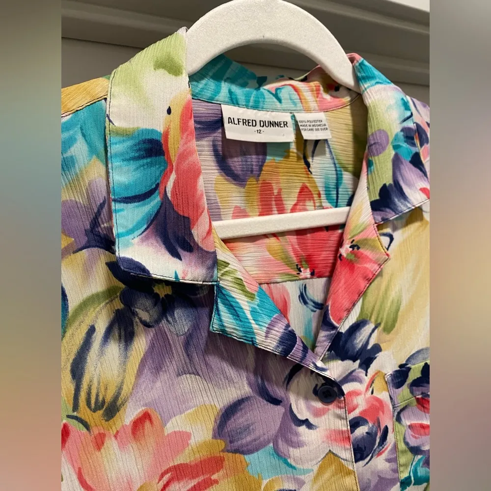 VTG 90s 80s Alfred Dunner Colorful Floral Button-Up Short Sleeve Blouse Top - 12 - Image 14