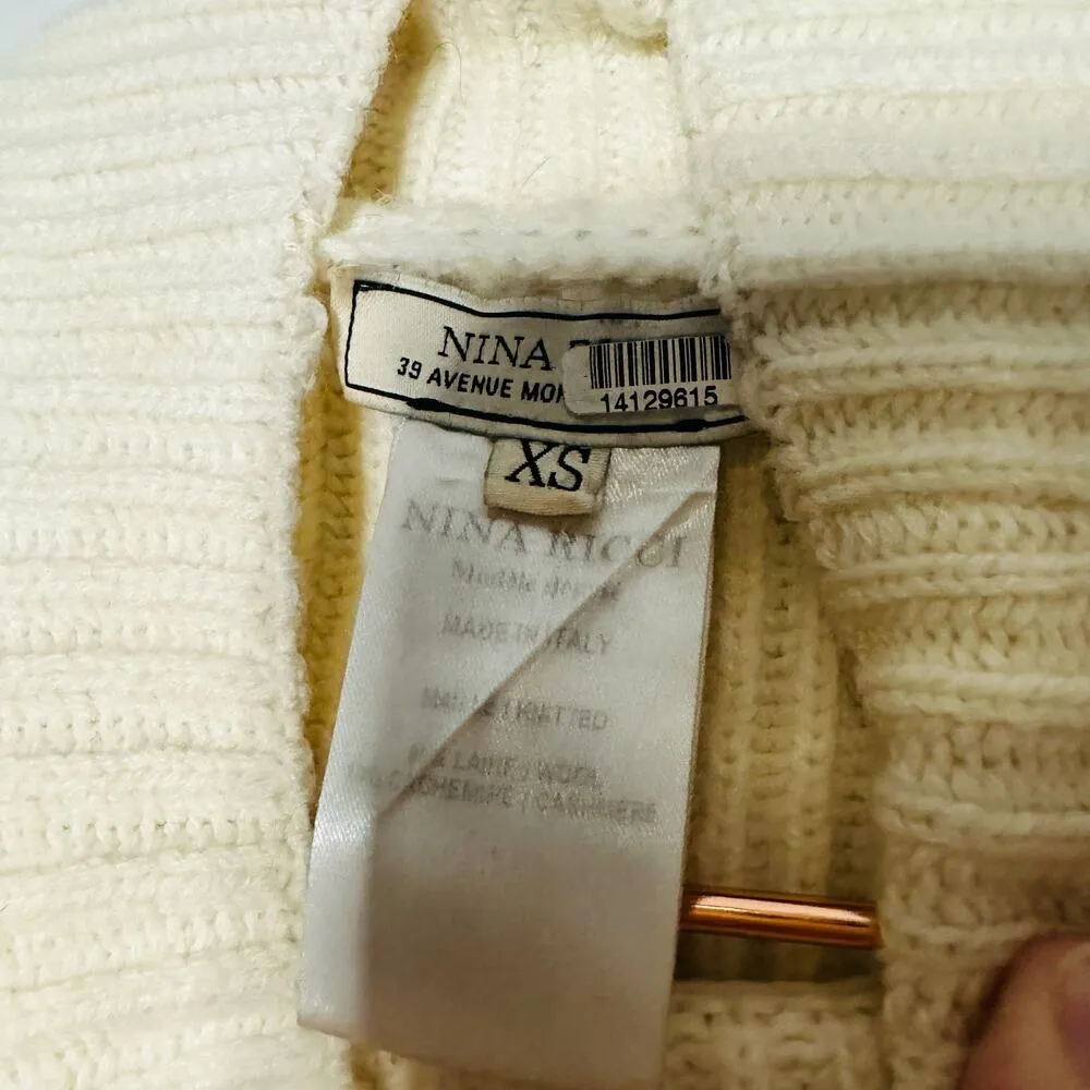 Nina Ricci White Cream Ribbed Turtleneck Wool Cashmere Blend Sweater Size XS - Image 7