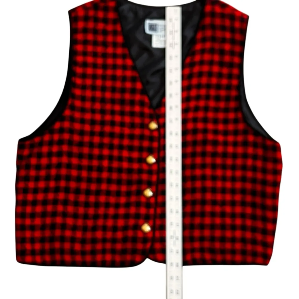 Vtg 90s VM Sport Vest M Red Black Tartan Plaid Button Made In USA Christmas Size M - Image 8