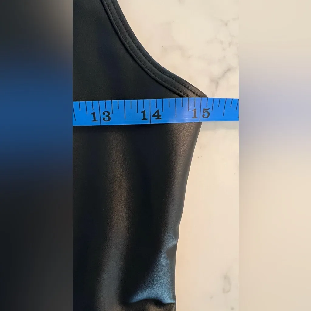 Abercrombie Faux leather black bodysuitmedium vegan leather NWOT - Image 3