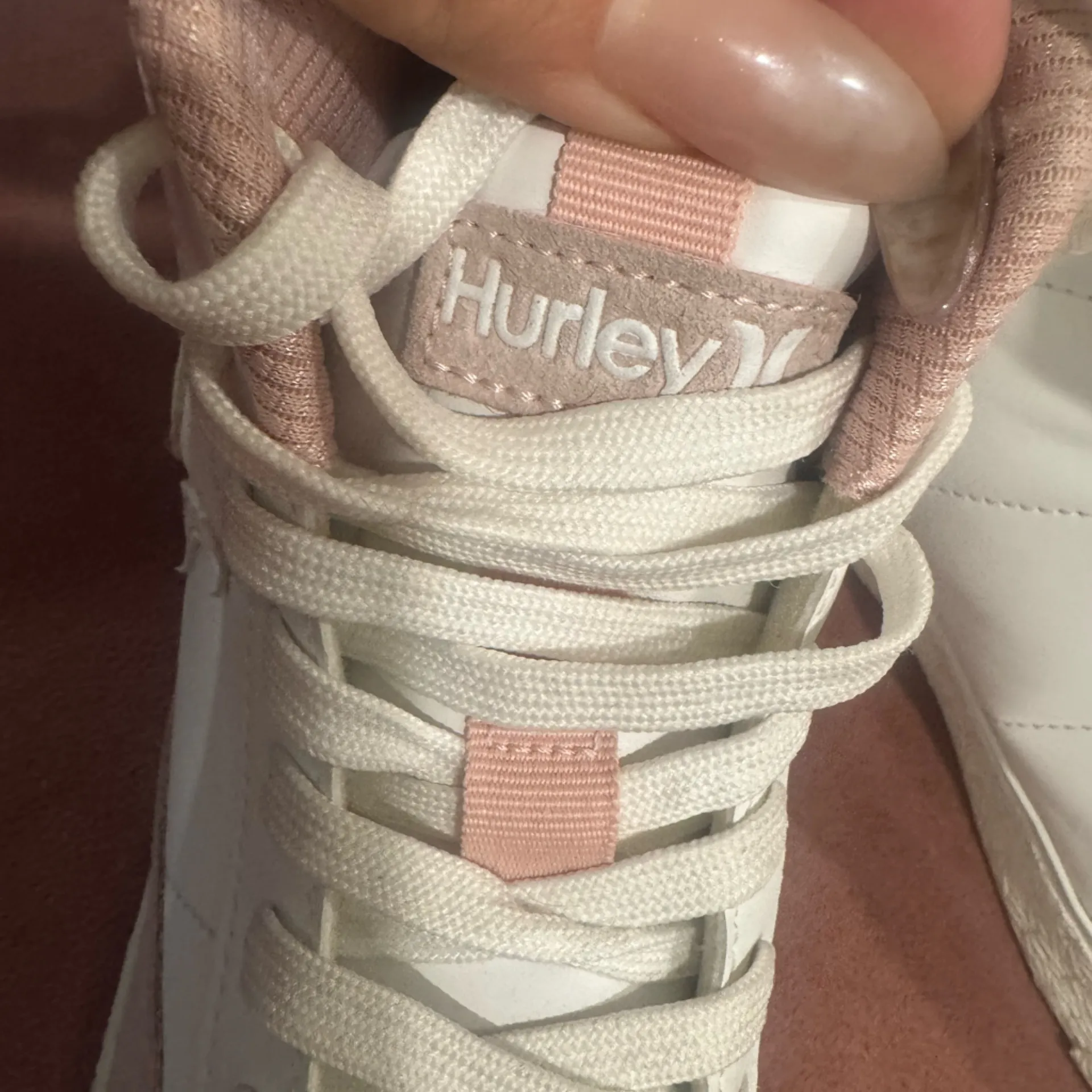 Hurley White and Light Pink High-Top Sneakers - Image 6