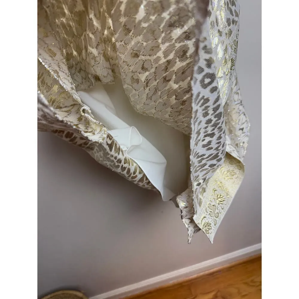 MARK + James Badgley Mischka Gold Silk One Shoulder Brocade Caftan Dress Sz. S Gold - Image 7