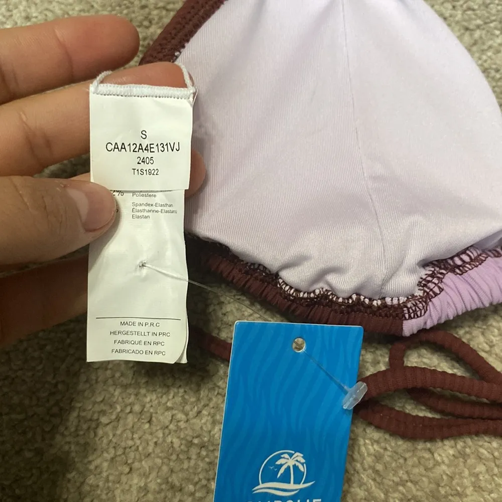 Brown & Purple Ribbed Triangle Bikini Top Size S - Image 5