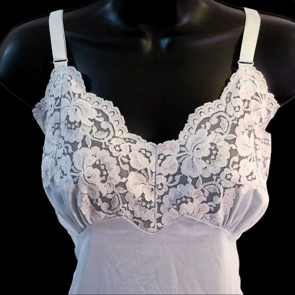 Vintage Light Blue Lace Neckline Slip Dress - Image 2