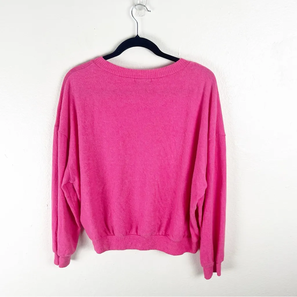LNA Clothing Pink V-Neck Long Sleeves Drop Shoulders Fuzzy Sweater Small - Image 2
