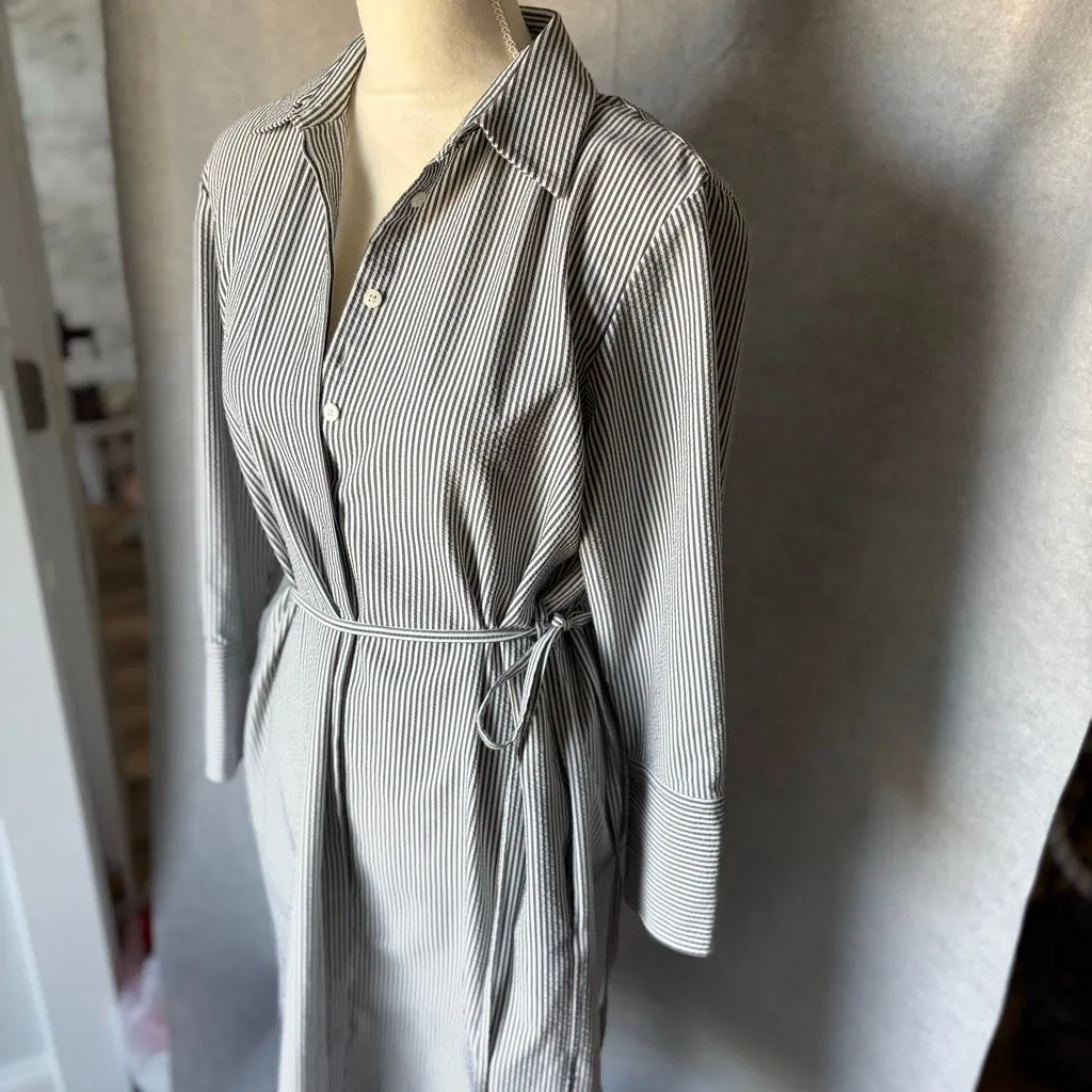 MM. Lafluer Gray and White Striped Stretch Shirt Dress Midi size Small Career - Image 3