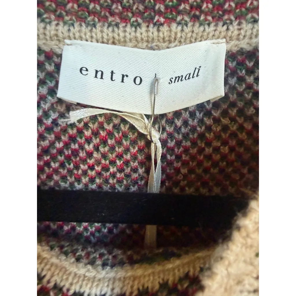 Entro Holiday Plaid Knit Sweater in Taupe Size S - Image 6