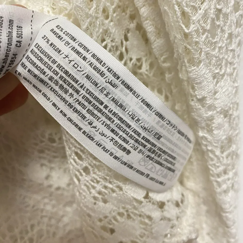 Hollister Women Small Lace Open Cardigan Ivory White Fringe Boho Fairy Beachy - Image 5